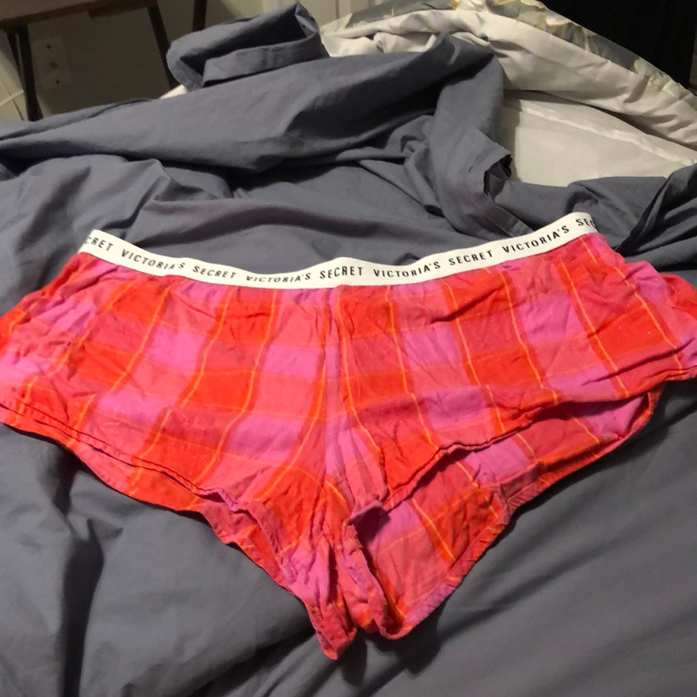 Victoria Secret sparkly pink and orange plaid sleep shorts